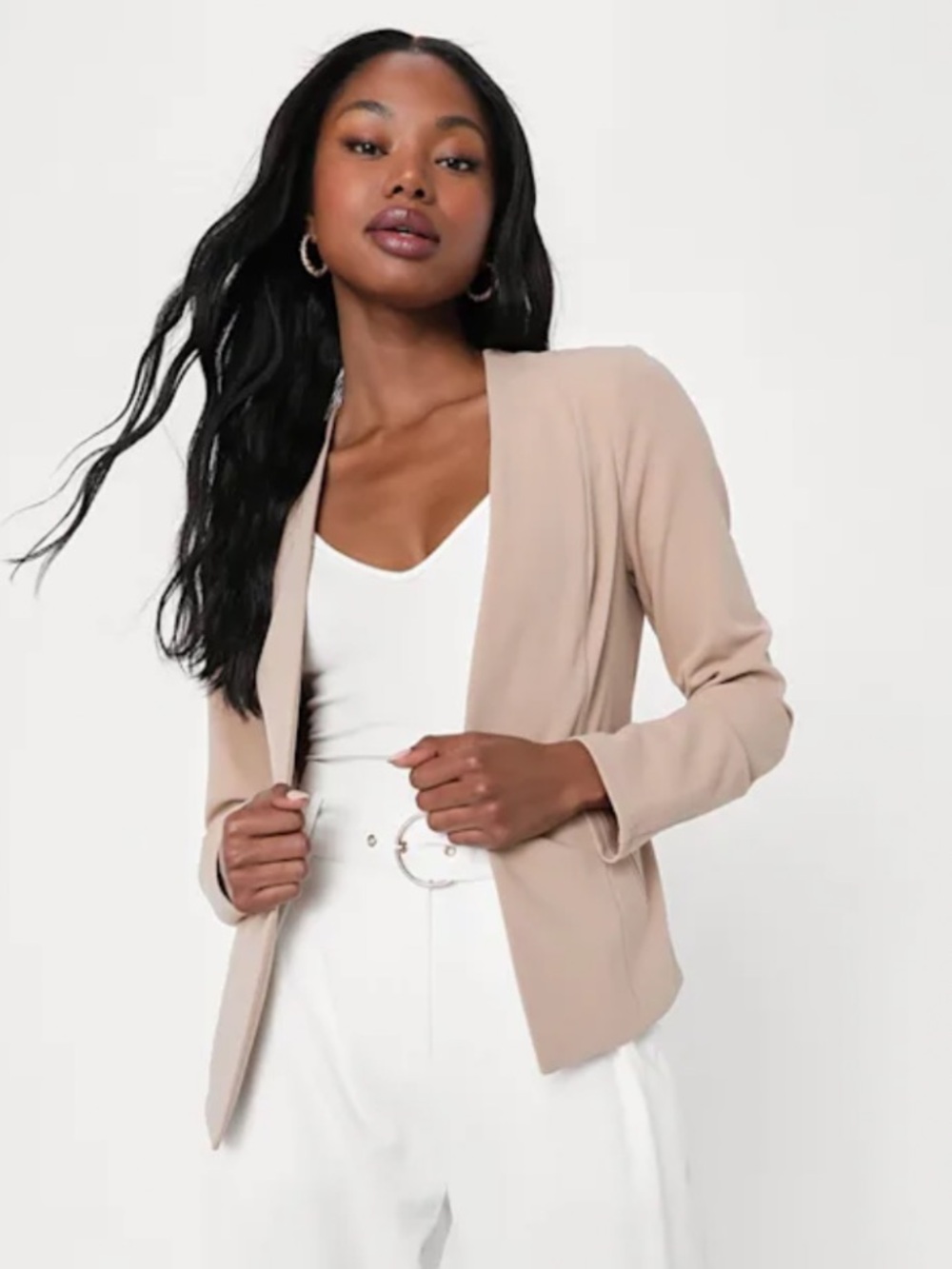 NEW Lulus Mrs Punctuality Open Front Blazer Tan Size L